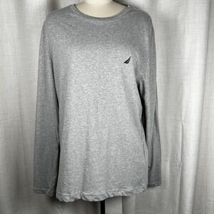 NEW Nautica Men's XL Heathered Grey T-Shirt Crew Neck Long Sleeve Cotton Logo